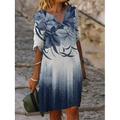 Damen Mini Kleid Petite Kleid T-Shirt Kleid Tee Kleid Shift Kleid Sommerkleid Aktive Mode Streetwear Outdoor Urlaub Arbeit Regular Fit Floral Halbarm Split-Ausschnitt Marineblau Blau