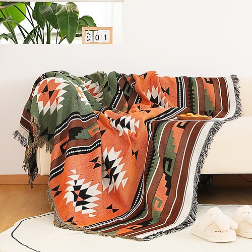 Plaid-Decken, gestrickt, Sofabezug, volle Decke, gestreift, Zimmer-Nachttischdecke für Zuhause, Teppiche, Camping, Picknickdecke, Boho, dekorativ Image