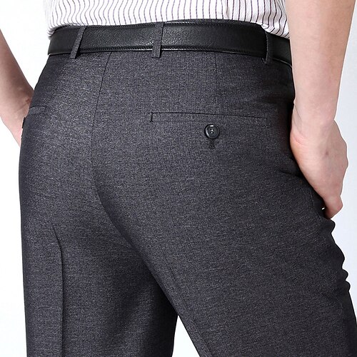 Herren Anzughosen Hose Hosen Anzughose Tasche Gerade geschnitten Glatt Hochzeit B¨¹ro Arbeit Schick Modern Ausgefallene Schwarz Marineblau Hoher Taillenbund Mikro-elastisch Image