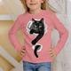Kinder 3D-Druck Katze T-Shirt T-Shirt Langarm Katze Tierdruck Blau Weiß Rosa Kinder Tops Herbst Lässig Alltag Schule Normale Passform 4-12 Jahre