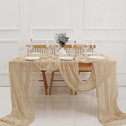 Boho-Käsetuch-Tischläufer, langer Gaze-Tischläufer, romantischer Tischläufer für Hochzeiten, Brautpartys, Babypartys, Erntedankfest, Geburtstage, Esszimmer, Kommode, Vatertag, Lehrertag, Image