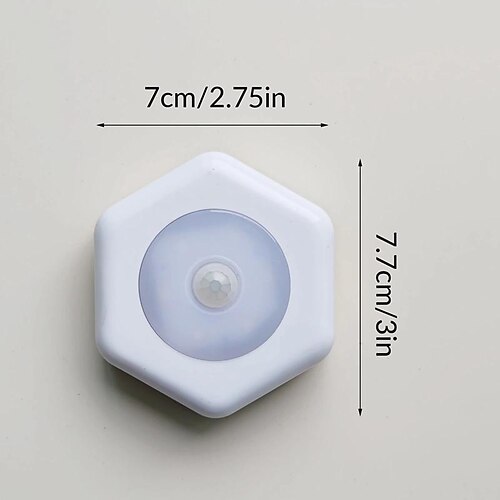 1 Stück weißes sechseckiges Nachtlicht mit Bewegungssensor, kleines Nachtlicht für Schlafzimmer, Nachtlicht, Umgebungslicht, weißes Licht, warmweißes Licht (ohne Batterie) Image