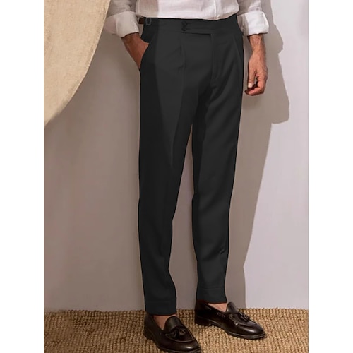 Herren Anzughosen Hose Hosen Hose Faltenhose Anzughose Tasche Höhenanstieg Glatt Komfort Atmungsaktiv Hochzeit Outdoor Täglich Elegant Vintage Schwarz Weiß Image
