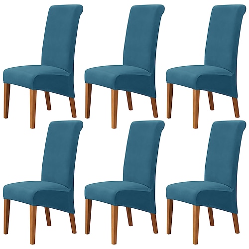 6 Stück Stuhlhussen aus samtweichem XL-Geschirr, burgunderfarbener Stretch-Stuhlbezug, Spandex-Stuhlschutzbezüge mit hoher Rückenlehne, Sitzbezug mit Gummiband für Esszimmer, Hochzeit Image