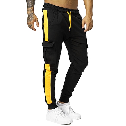 Herren Fleecehosen Jogginghose Trainingshose Jogginghose Jogger Hose Hosen Cargo-Jogginghose Kordelzug Elastische Taille Elastischer Ärmelbund Farbblock Komfort Warm Casual Täglich Festtage Sport Image