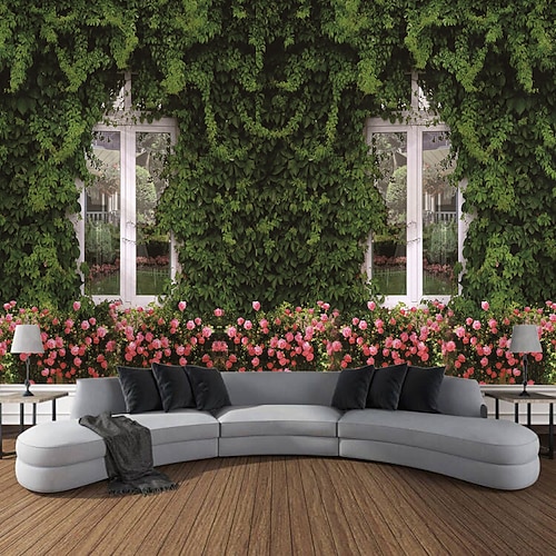 Gartenarchitektur Blumen hängende Wandteppich Wandkunst große Wandteppich Wanddekor Fotografie Hintergrund Decke Vorhang Zuhause Schlafzimmer Wohnzimmer Dekoration Wandtuch XXL Natur Image