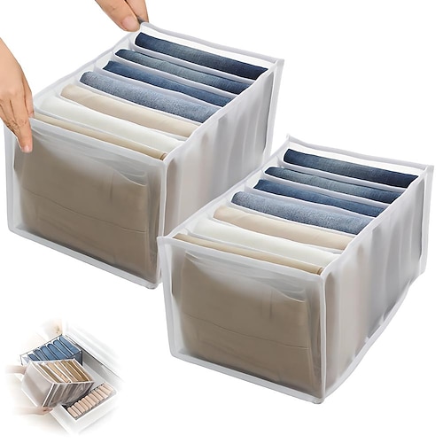 2/4 Stück Jeansfach Aufbewahrungsbox Schrank Kleidung Schublade Netztrennbox Stapeln Hosen Schubladenteiler kann gewaschen Home Organizer Image