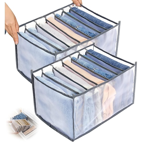 2/4 Stück Jeansfach Aufbewahrungsbox Schrank Kleidung Schublade Netztrennbox Stapeln Hosen Schubladenteiler kann gewaschen Home Organizer Image