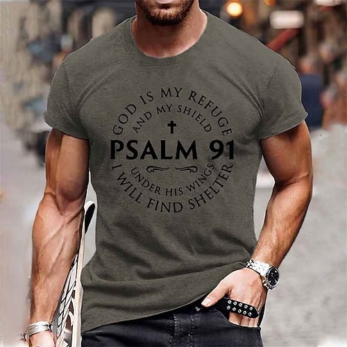 Herren Grafik T-Shirt Psalm 91 Gott ist mein Zufluchtsort Christliche Schriftstelle Glauben Kurzarm-Tee Image