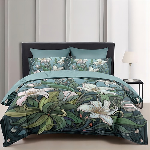 Blumenmuster-Bettbezug-Set, Bettdecken-Set, bedruckter Bettdeckenbezug, Baumwoll-Bettwäsche-Sets mit Umschlag-Kissenbezug, Raumdekoration, King-Size-Bettbezug Image
