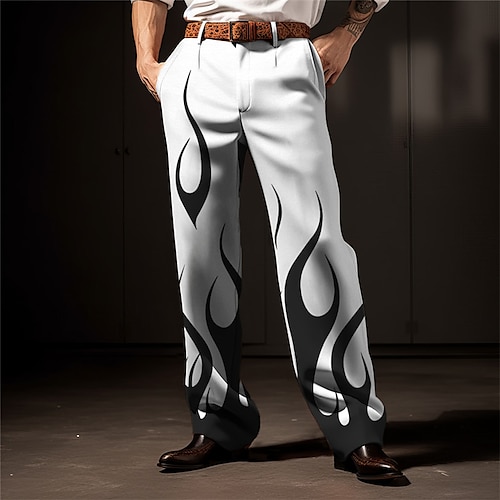 Flamme Geschäftlich Brautkleider schlicht Herren 3D-Druck Anzughosen Hosen Hose Outdoor Strasse Tragen Sie, um zu arbeiten Polyester Wein Schwarz Weiß S M L Hoch Elastizität Hose Image