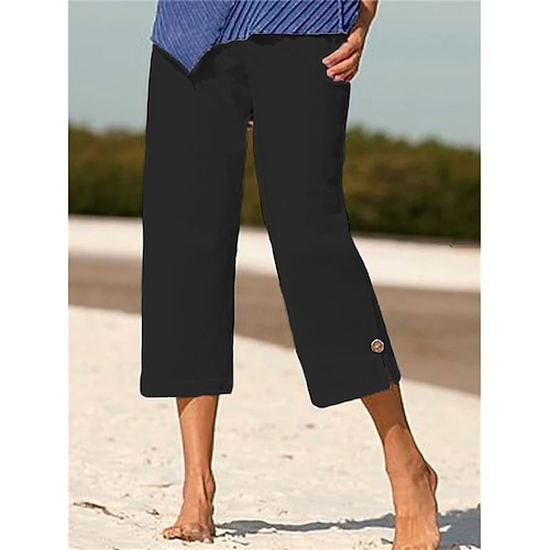 Damen Kunstbaumwollleinen Chinos Capri-Shorts Baggy-Hosen Mode Wadenlang Einfach Seitentaschen Baggy Geteilt Komfort Unelastisch Alltagstauglich Blau Schwarz Weiß Rote Normale Passform Image