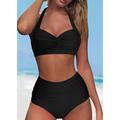 Damen Badeanzug Bikinis Normal Bademode Halfter 2 teilig Hoch tailliert Glatt Strandbekleidung Push-Up Hosen Badeanzüge