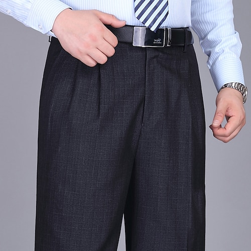 Herren Anzughosen Hose Hosen Faltenhose Zip Tasche Gerade geschnitten Glatt Komfort Atmungsaktiv Knöchellänge Hochzeit B¨¹ro Arbeit Modisch Schick Modern SchwarzGrau Rauchgrau Hoher Taillenbund Image