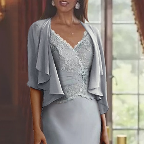 Schals Wickeltücher für Frauen Wickel der Mutter Elegant Einfarbig Halbe Ärmel Chiffon Hochzeit Schals Mit Rüschen Für Party Frühling Sommer Image