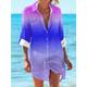 Hawaiihemd Damen Hemd Bluse Farbverläufe Hawaiian Casual Festtage Strand Taste Bedruckt Blau Langarm Modisch Hemdkragen Frühling Herbst