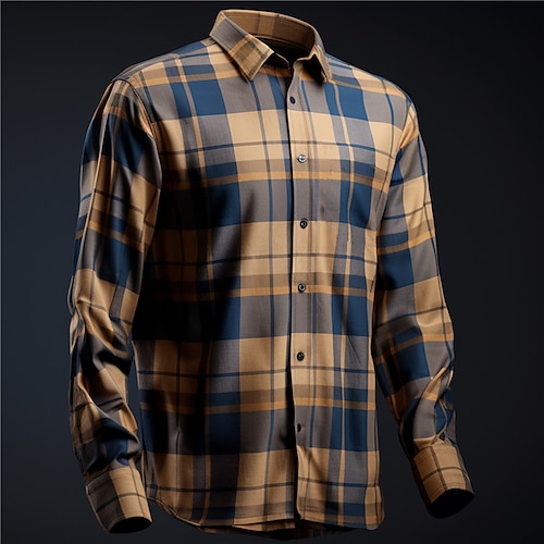 Herren Plaid / Karomuster Geometrische Muster Hemd Knopfhemd Langarm Geschäftlich Business-Casual Freizeitskleidung Ausgehen Frühling Umlegekragen Bedruckt Button-Down Blau Orange Grün Khaki Image