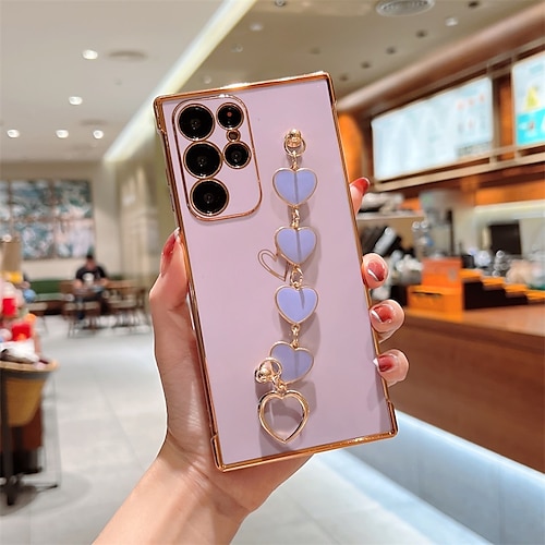 Handy Hülle Handyhüllen Für Samsung Galaxy S26 Ultra Plus S25 S24 S23 S22 S21 FE S21 Ultra Plus A34 A54 A53 Rückseite Beschichtung Vollschutz Mit Handgelenkschlaufe Herz Einfarbig TPU Image