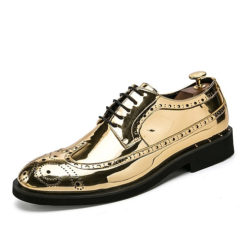 Herren Oxfords Derbyschuhe Formelle Schuhe Brogue Flügelspitzen-Schuhe Klassisch Britisch Täglich Party Abend PU Silber Schwarz Gold Herbst