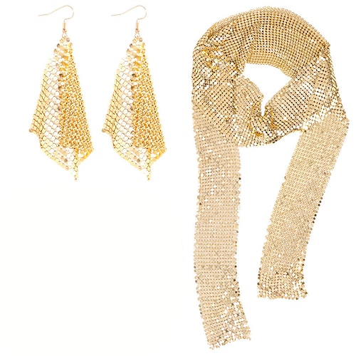 Modische Ohrringe Metall Pailletten Quastenohrringe Kreatives neues quadratisches langes Halsketten-Set Weihnachtsgeschenk Image