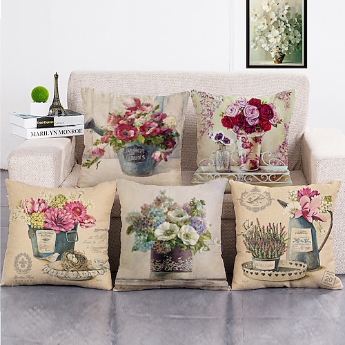 1 Satz von 5 Stück Dekokissenbezüge moderne Ölmalerei Stil Blätter dekorative Dekokissen Kissen für Raumdekor Outdoor / Indoor Kissen für Sofa Couch Bett Stuhl Image