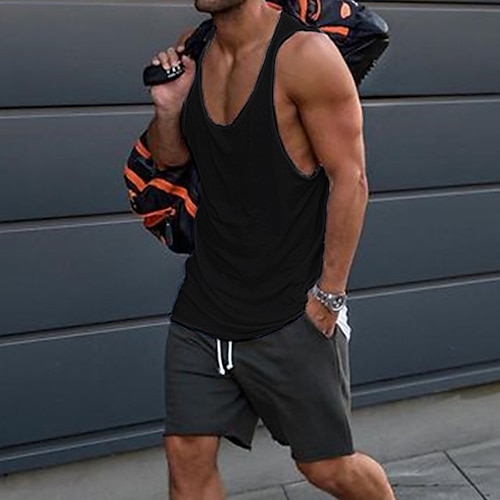 Herren Tank Top Weste Unterhemd Ärmelloses Shirt Ärmellos Rundhalsausschnitt Sommer Einfarbig Mode Lässig Bequem Straße Täglich Ferien Schwarz Weiß Gelb Top T-Shirt für Herren Image