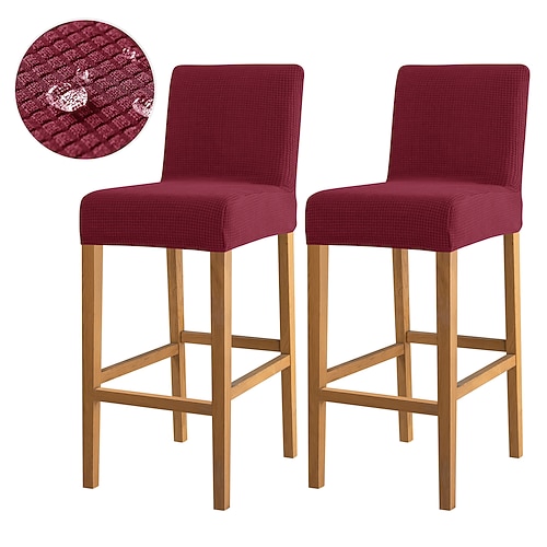 2 Stück wasserabweisende Barhocker-Bezüge in Burgunderrot, dehnbar, für Thekenhocker, Kneipenstühle, Café-Barhocker-Bezüge für die Terrasse, Outdoor-Bar, Restaurant, Hochzeit, mit elastischem Boden Image