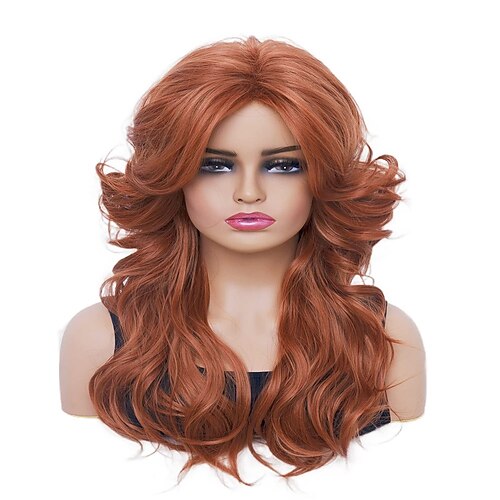 Rugelyss Vintage-Perücken dunkelbraune rötliche kastanienbraune Perücke für Frauen natürliche synthetische Vollperücken für 70er Cosplay-Kostüme Disco-Haarperücken Halloween-Perücken Image