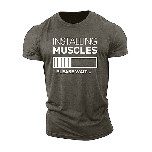 Herren Lustiges Fitness T-Shirt - Muskeln werden installiert bitte warten Grafik T-Shirt für Workout Fitness Kurzarm