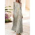Damen Maxi Kleid Vintage Bohemian A-Linie Kleid Rundhalsausschnitt Langarm Lässig Swing Kleid Shift Kleid Mode Streetwear Modern Outdoor Täglicher Date Regulärer Schnitt Batik Gelb Herbst Winter