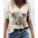 Damen T Shirt Graphic Kuh Stammes Heim Casual Täglich Patchwork Bedruckt Beige Kurzarm Vintage Ethnisch V Ausschnitt