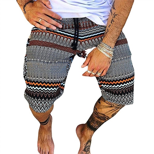 Herren Geometrisch Schädel Gestreift Badehosen Badeshorts Boardshorts Tiefer Bund Lässig Hip-Hop Outdoor Täglich Ferien Druck Gerader Schnitt Designer Bekleidung Image