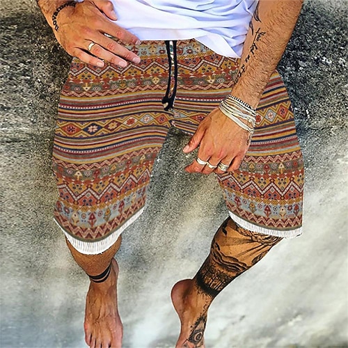 Herren Geometrisch Schädel Gestreift Badehosen Badeshorts Boardshorts Tiefer Bund Lässig Hip-Hop Outdoor Täglich Ferien Druck Gerader Schnitt Designer Bekleidung Image