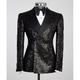 Herren-Pailletten-Blazer im 70er-Jahre-Stil, Disco-Blazer, Party-Blazer mit glitzernden Pailletten, reguläre Passform, einfarbig, zweireihig, sechs Knöpfe, Schwarz, Gold, Schwarz, Silber, Champagner,