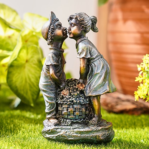 Garten-Wasserbrunnen-Statue, fluoreszierendes Licht in der Nacht, kindisch, launisch, antike Bronzebrunnen-Skulptur, Landschaftsbau-Dekoration für Garten, Rasen, Terrasse, Balkon, Kunst-Dekor