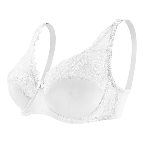 Damen-Curve-Übergrößen, einfarbig, reine Farbe, Blumen-/Blumenspitze, Dessous, sexy, V-Ausschnitt, Winter/Herbst, transparente BHs, 3/4-Körbchen, Schwarz, Altrosa, Rot, große Größe, 85/38C, 90/40C, Image