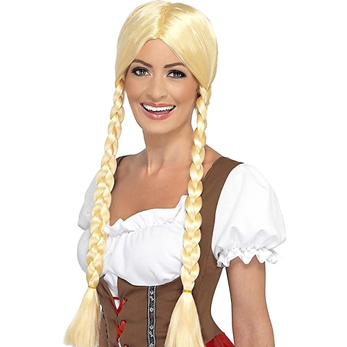 Oktoberfest-Bier-Cosplay-Perücken Smiffys lange blonde Damenperücke mit Zöpfen/Zopfzopf, bayerische Schönheitsperücke Image