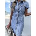 Damen Jeanskleider Jeanshemd Kleid Midikleid Denim Elegant Brautkleider schlicht Täglich Urlaub Hemdkragen Taste Tasche Kurzarm Sommer Frühling Herbst 2022 Schlank Hellblau Einfarbig S M L XL