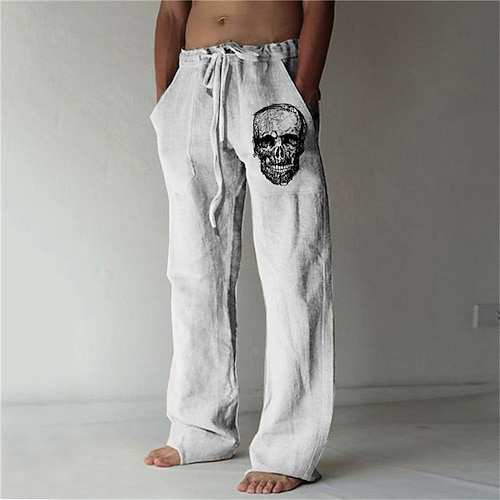 Herren Totenkopf Motiv Grafik-Drucke Hose Hosen Sommerhosen Strandhose Mittlere Taillenlinie Strassenmode Hawaiianisch Designer Casual Täglich Festtage Kordelzug Elastische Taille 3D-Druck Frühling Image