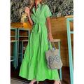 Damen Hemdkleid Freizeitkleid Streifen Schnürung Rüschen Hemdkragen Langes Kleid Maxikleid Urlaub Kurzarm Sommer Frühling