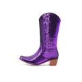 Damen Stiefel Cowboy Westernstiefel Übergrössen Stiefel mit Absatz Party Feste Farbe Stiefel mit mittlerer Wade Winter Paillette Blockabsatz Spitze Zehe Böhmen PU Schwarz Silber Rosa