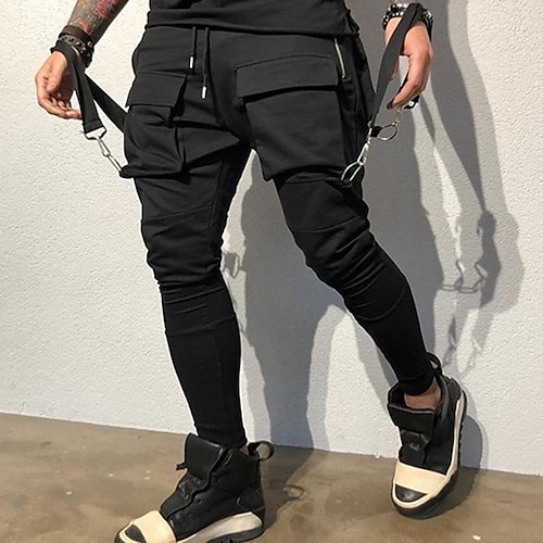 Herren Cargohose Cargohosen Cargohose Techwear Tasche Glatt Komfort Atmungsaktiv Outdoor Täglich Ausgehen Modisch Brautkleider schlicht Schwarz Rote Image