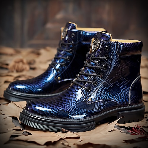 Herren Stiefel Modestiefel Spaziergang Vintage Täglich PU Stiefeletten Schnürung Blau Grau Herbst Winter