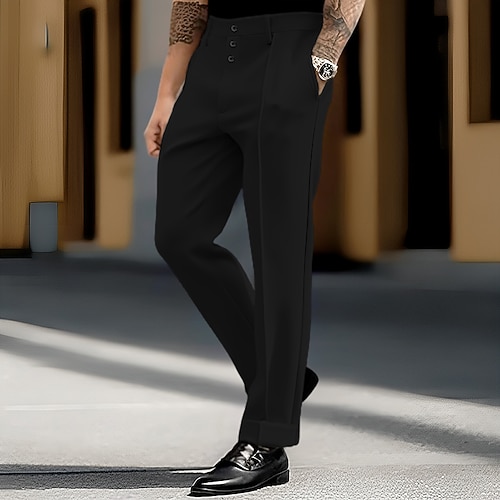 Herren Hose Anzughose Stoffhosen Tasche Einfach Komfort Weich Hochzeit Outdoor Täglich Mode Lässig Schwarz Weiß Image