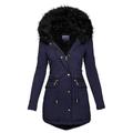 Damen Winterjacke Strasse Freizeitskleidung Urlaub Herbst Winter Lang Mantel Regular Fit warm halten Atmungsaktiv Stilvoll Brautkleider schlicht Streetstyle Jacken Langarm Glatt Mit Taschen Pelzkragen