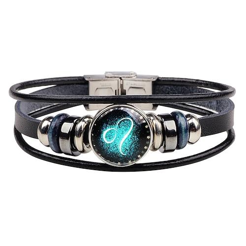 Herren Lederarmband 12 Konstellation Vintage Punk schwarz Sternzeichen Rock Hip-Hop Armband Schmuck