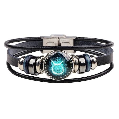 Herren Lederarmband 12 Konstellation Vintage Punk schwarz Sternzeichen Rock Hip-Hop Armband Schmuck