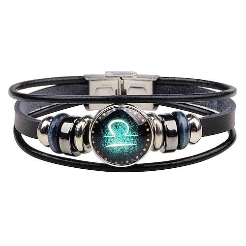 Herren Lederarmband 12 Konstellation Vintage Punk schwarz Sternzeichen Rock Hip-Hop Armband Schmuck