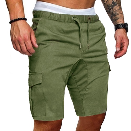 Herren Cargo Shorts Kurze Hosen Bermudas Kordelzug Elastischer Bund mit Seitentasche Glatt Draussen Sport Kurz Outdoor Täglich Sport Brautkleider schlicht Kurze Hosen Schlank Armeegrün Schwarz Image