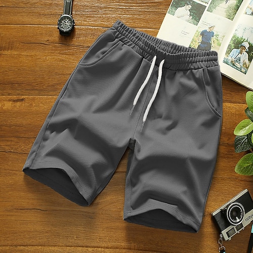 Herren Aktiv Shorts Kurze Hosen Lässige Shorts Tasche Kordelzug Elastisches Kordelzugdesign Feste Farbe Komfort Atmungsaktiv Kurz Sports Outdoor Casual Täglich Modisch Strassenmode Schwarz Weiß Image